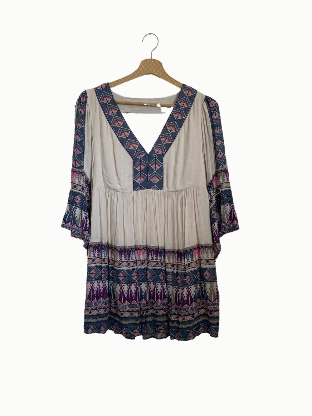Free People Multicolor Geometric Knit Long Sleeve Mini Dress
